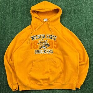 Vintage Wichita State Shockers WSU University Hoodie Mens XL Yellow Boxy 90s